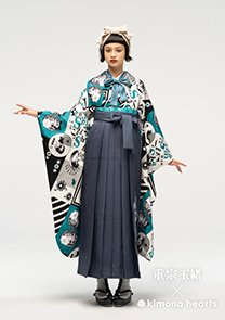 ハカマニ ハカマ KH-323:刺繍濃いグレー の袴