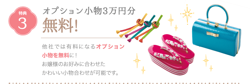 特典3.オプション小物3万円分無料！