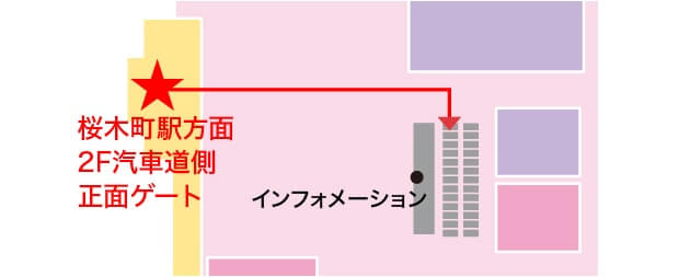 桜木町駅方面2階　汽車道側正面ゲート案内マップ