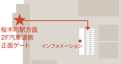 桜木町駅方面2階 汽車道側正面ゲート案内マップ